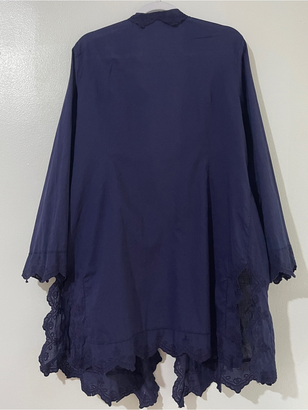 Soft Surroundings XL Navy Blue Embroidered Cotton Duster Cardigan - Picture 3 of 11